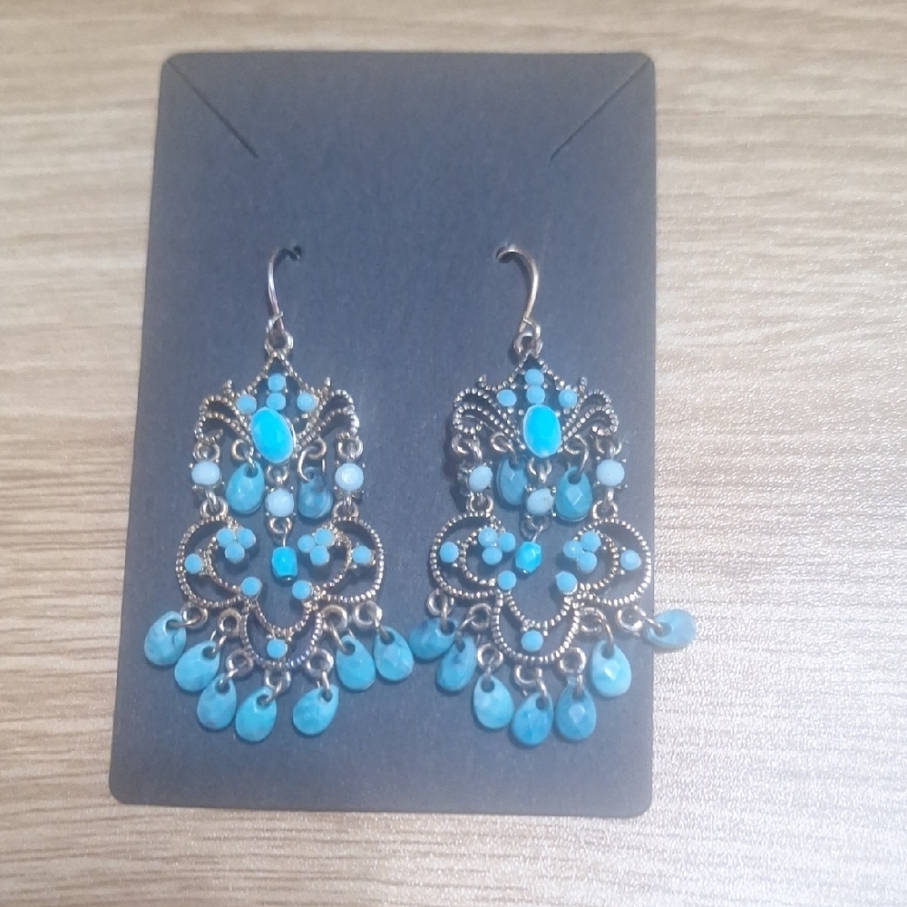 Vintage Blue and Silver Chandelier Earrings
